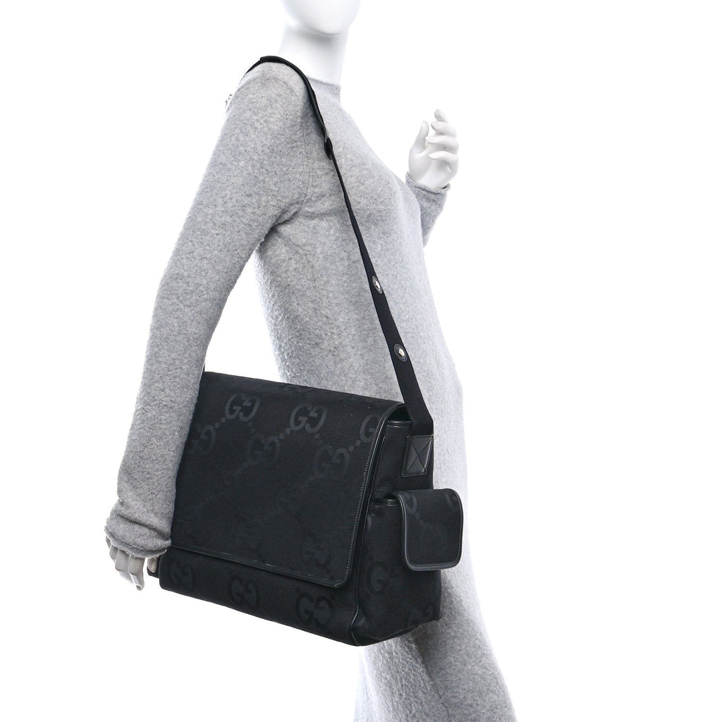 Canvas Monogram Jumbo GG Messenger Diaper Bag Black