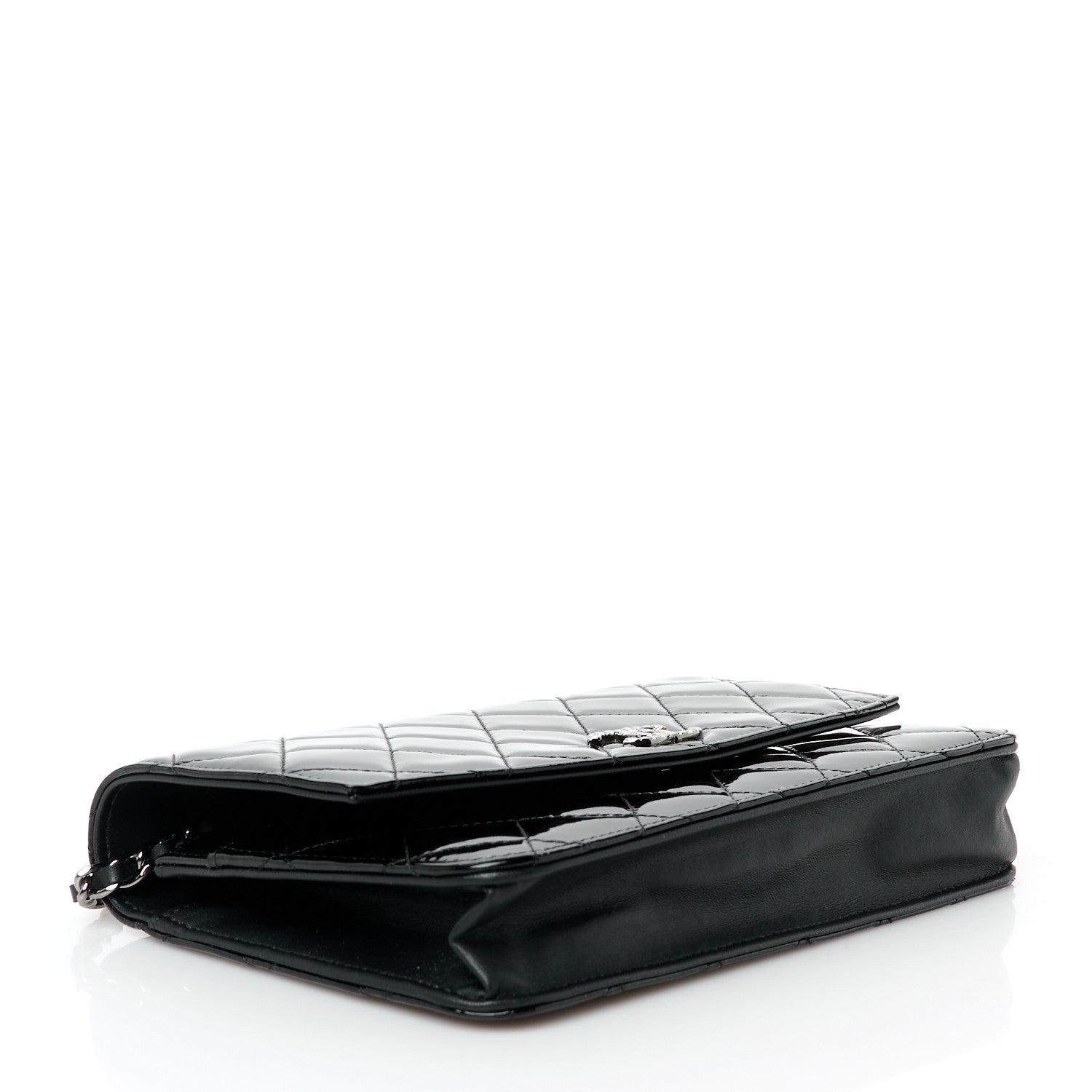 Patent Quilted Brilliant Wallet On Chain WOC Black