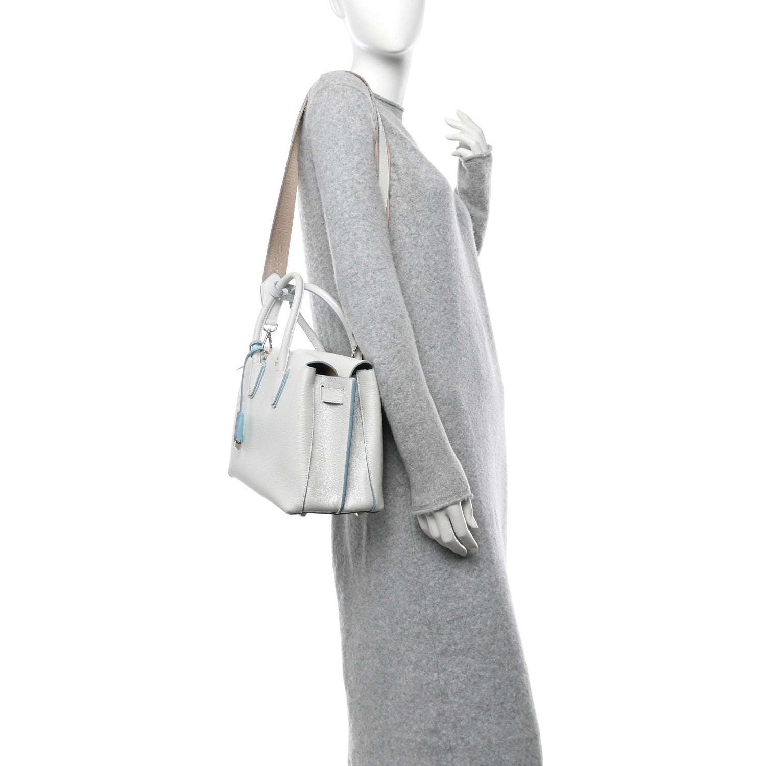Grained Calfskin Medium Milla Tote White Flake