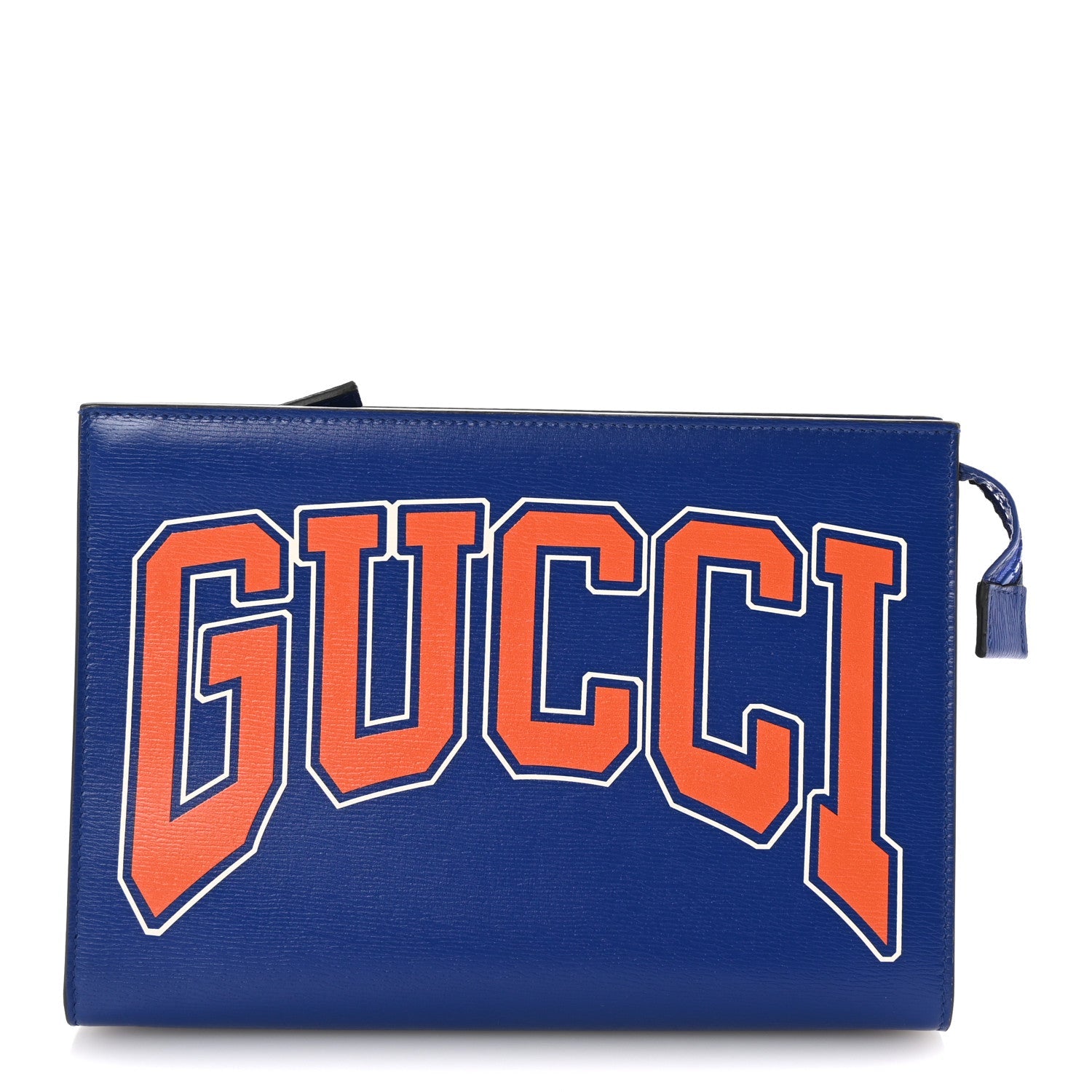 New Shanghai Calfskin Interlocking G Logo Wristlet Pouch Cobalt Blue Orange