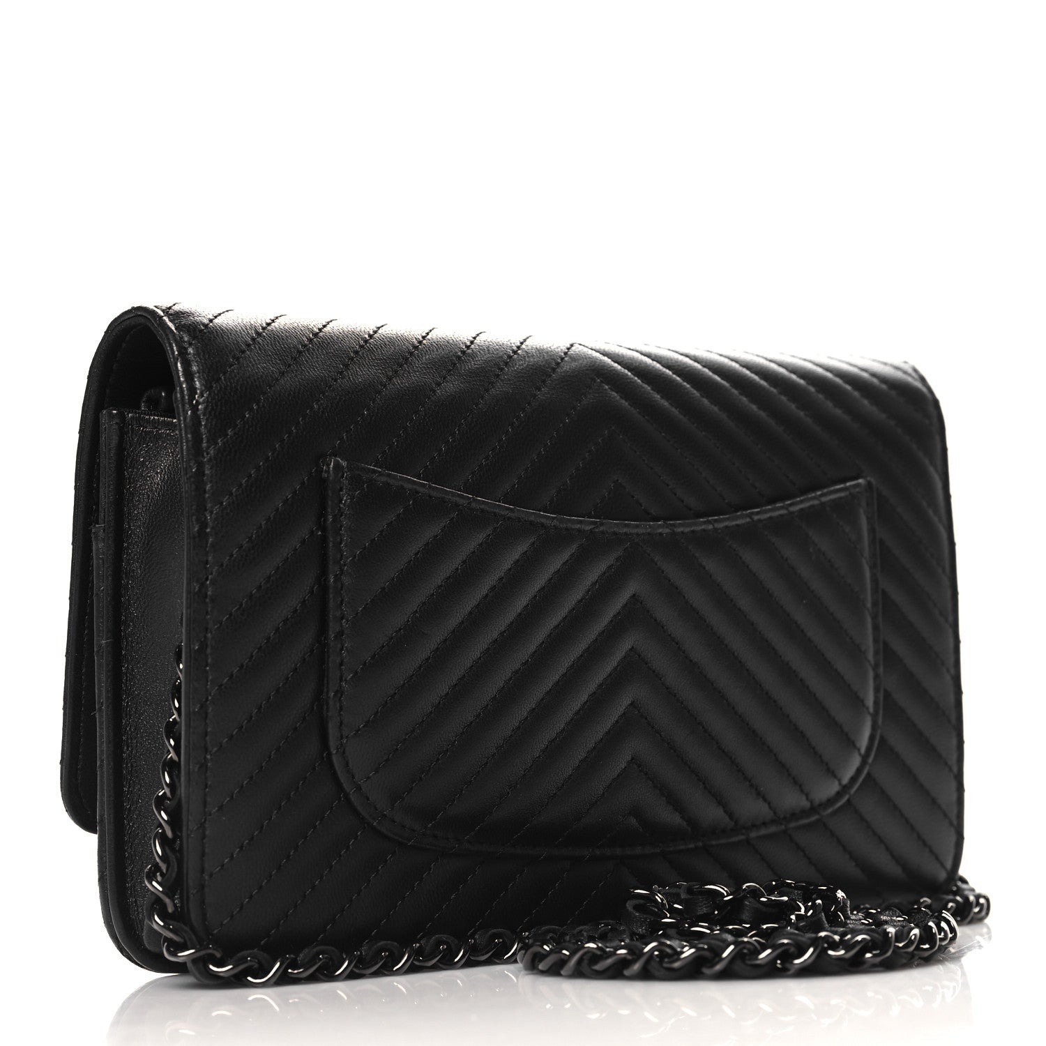 Lambskin Chevron Quilted Wallet On Chain WOC So Black