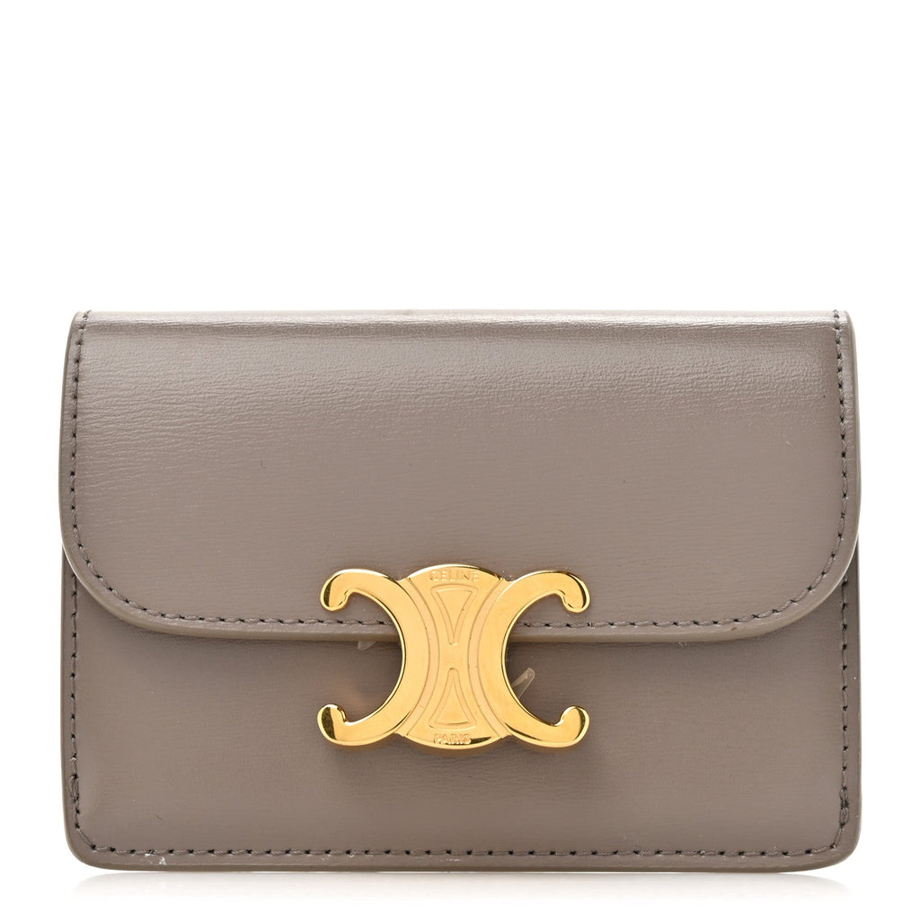 Shiny Calfskin Triomphe Flap  Holder Pebble