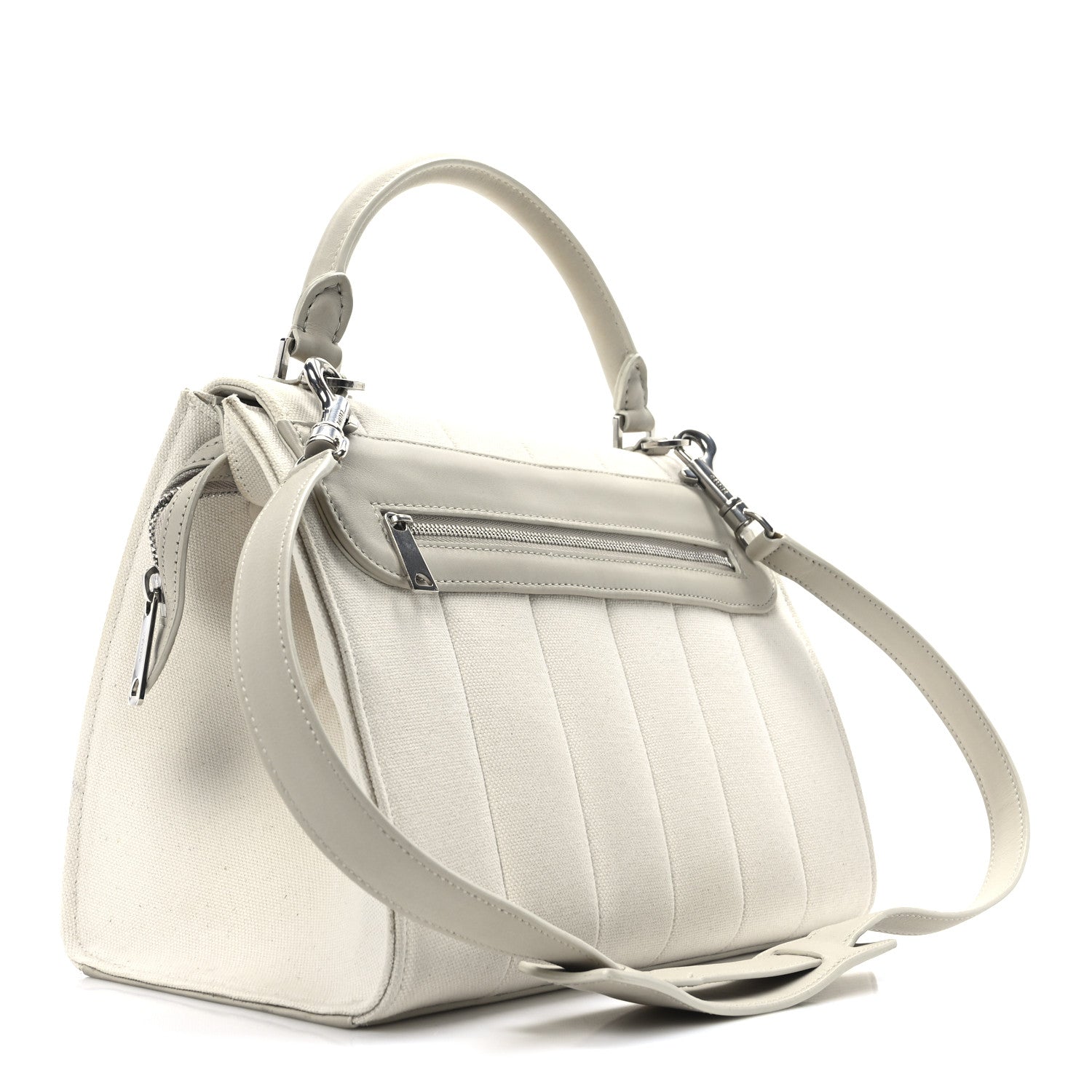Canvas Calfskin Quilted Small Trapeze White
