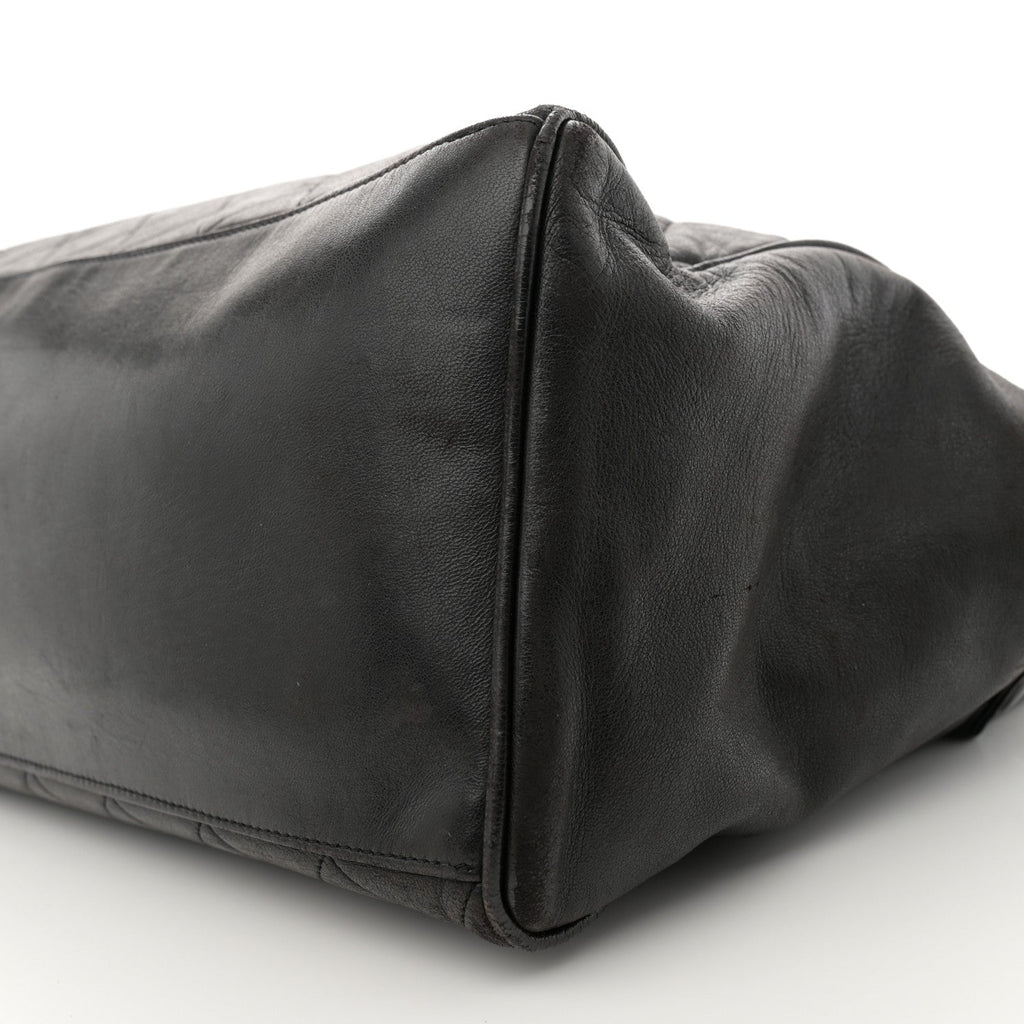Lambskin Large Quilted Shopping Tote Black
