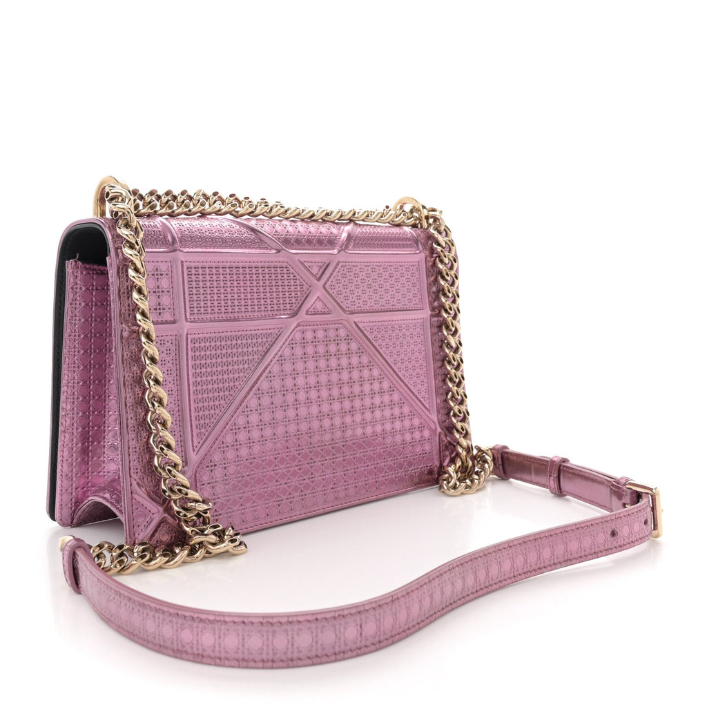 Metallic Patent Micro-Cannage Medium Diorama Flap Bag Pink