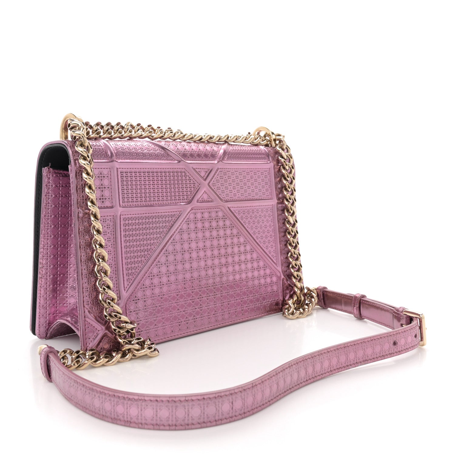 Metallic Patent Micro-Cannage Medium Diorama Flap Bag Pink