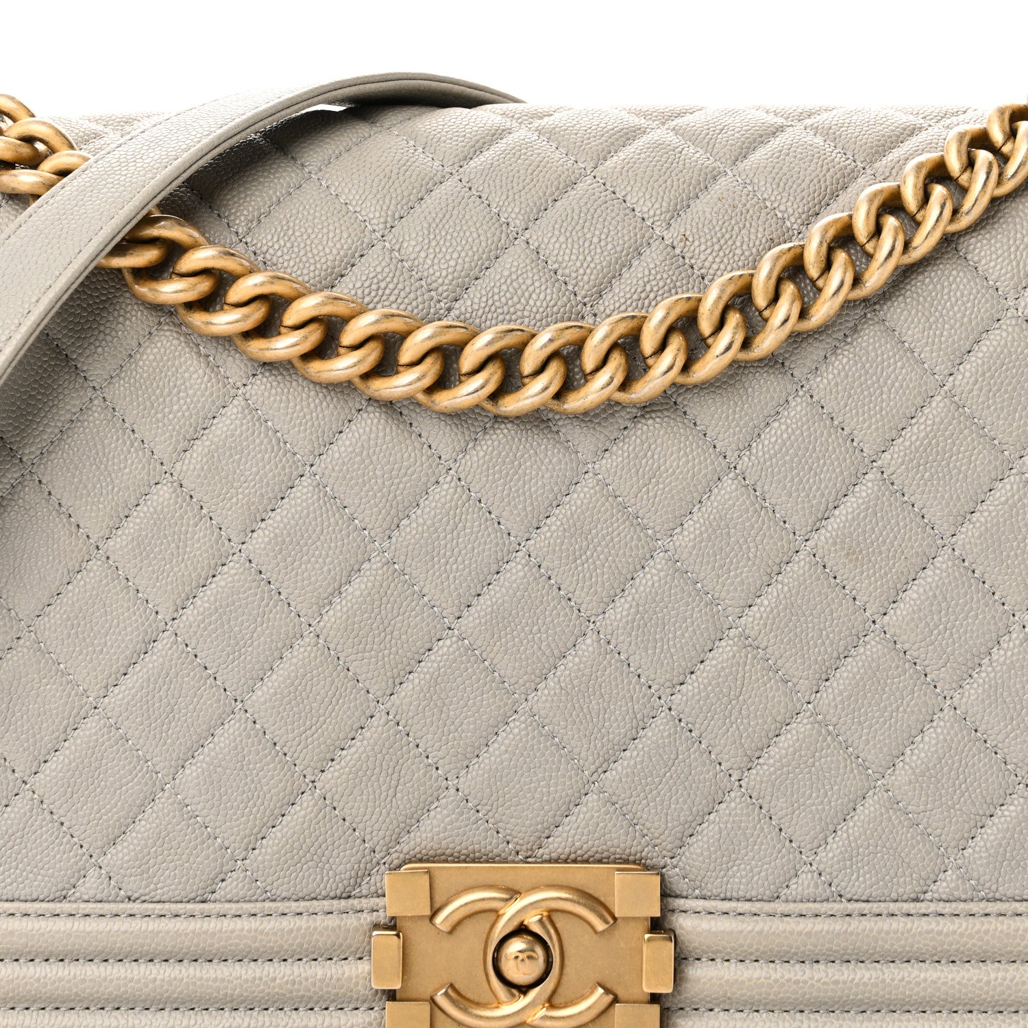 Caviar Quilted New Medium Boy Flap Grey