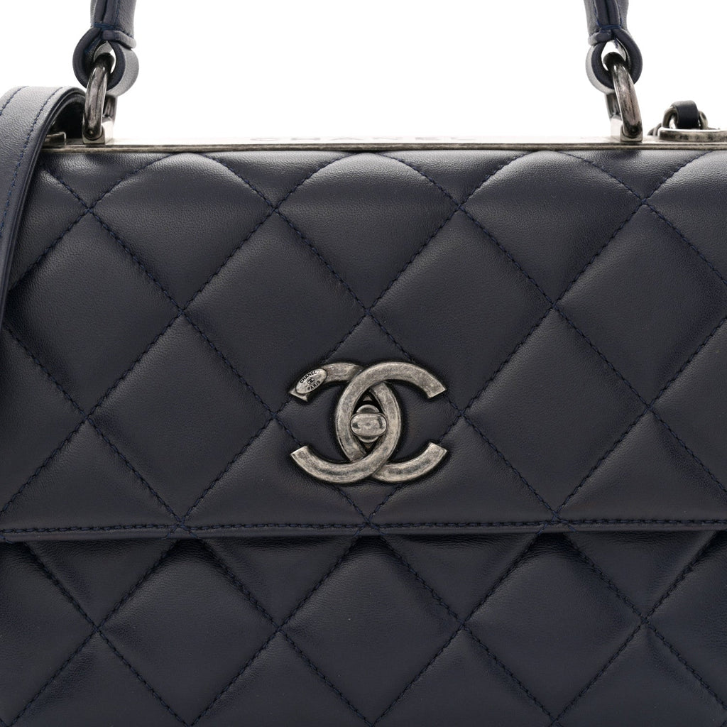 Lambskin Quilted Small Trendy CC Flap Dual Handle Bag Navy