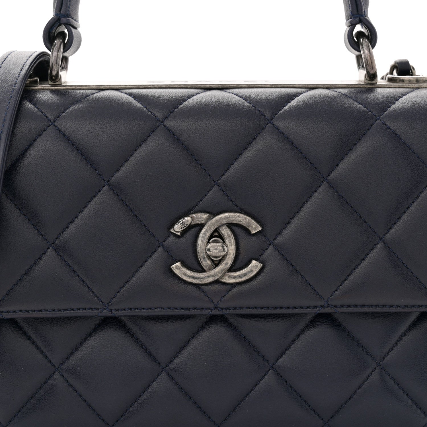 Lambskin Quilted Small Trendy CC Flap Dual Handle Bag Navy