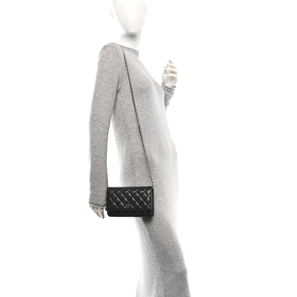 Caviar Quilted Wallet on Chain WOC Black