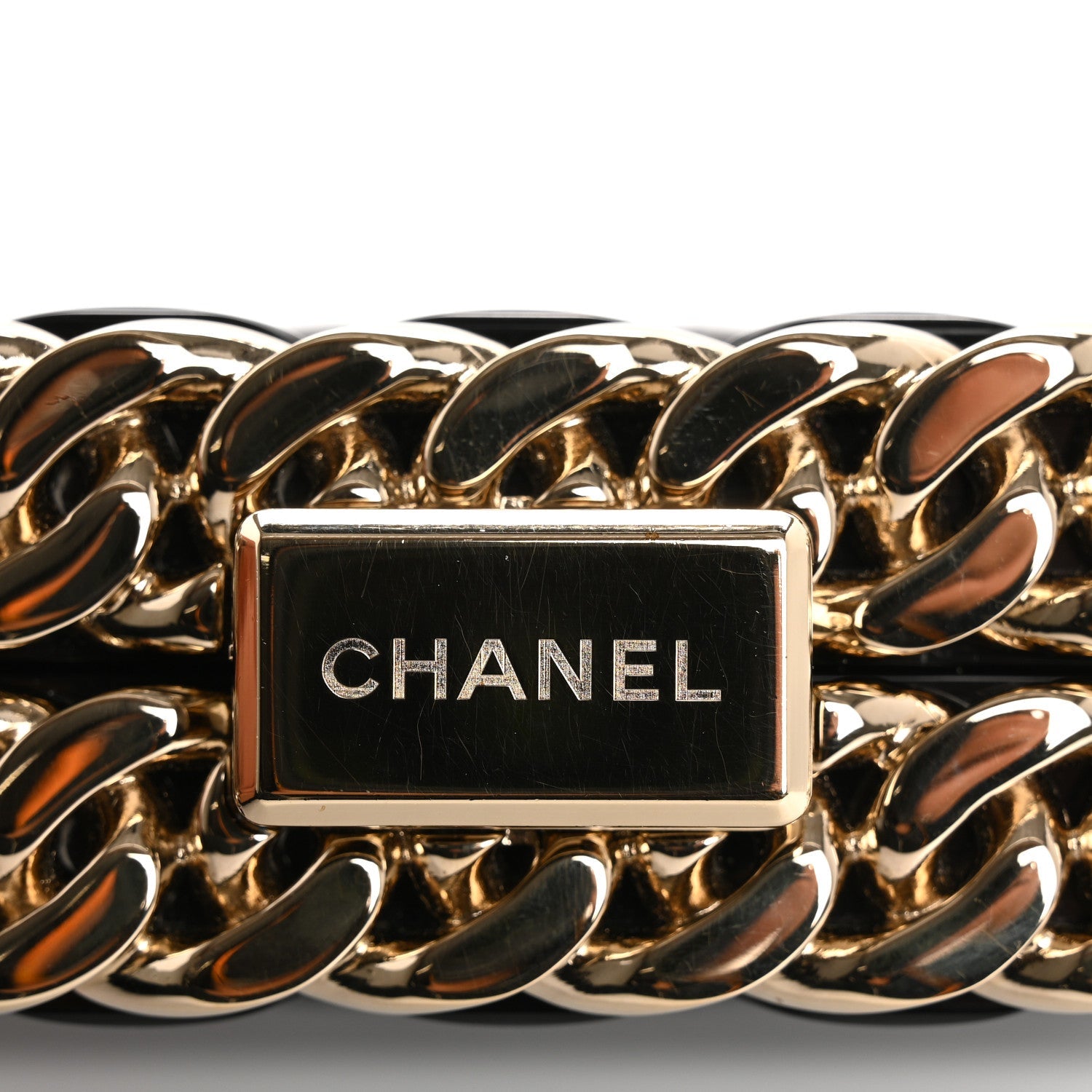 Plexiglass Quilted Chain Around Minaudiere Clutch Black