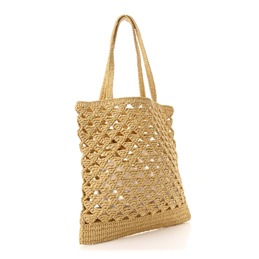 Yarn Raffia Effect Embroidered Logo Tote Naturale