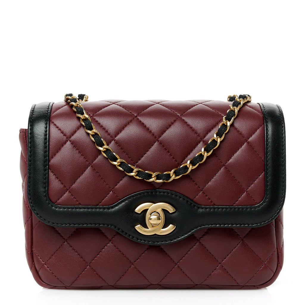 Lambskin Quilted Mini Two Tone Day Flap Burgundy