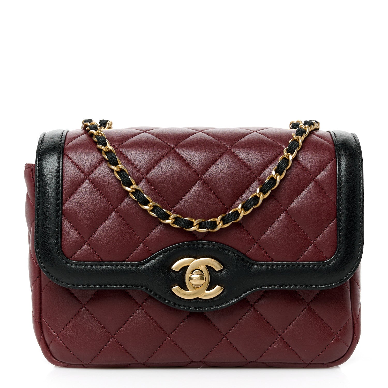 Lambskin Quilted Mini Two Tone Day Flap Burgundy
