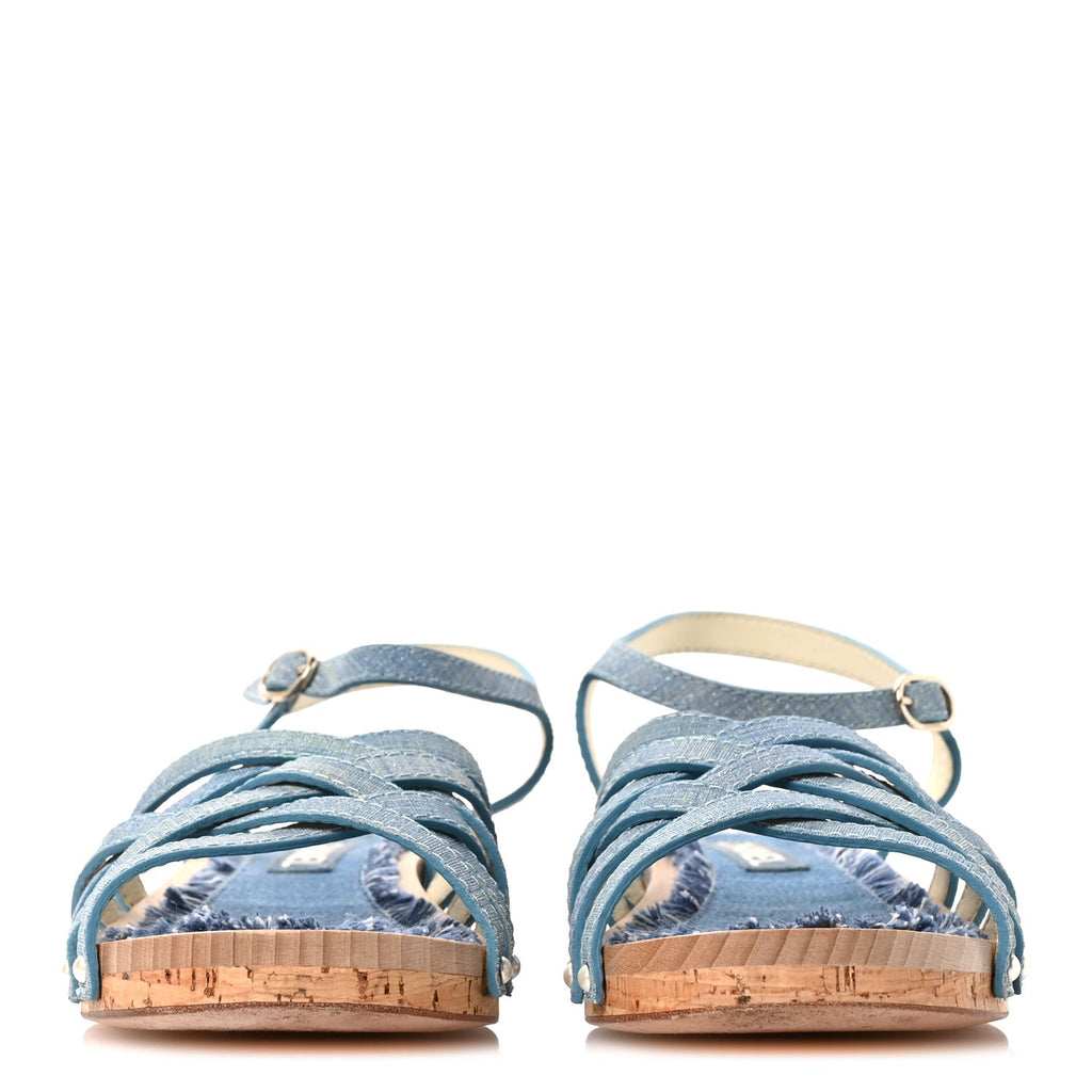 Denim Cork Pearl Sandals 39 Blue