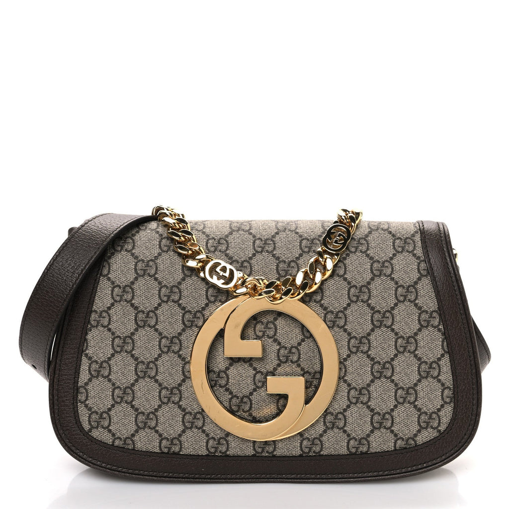 GG Supreme Monogram Textured Dollar Calfskin Blondie Chain Shoulder Flap Bag Beige Ebony New Acero