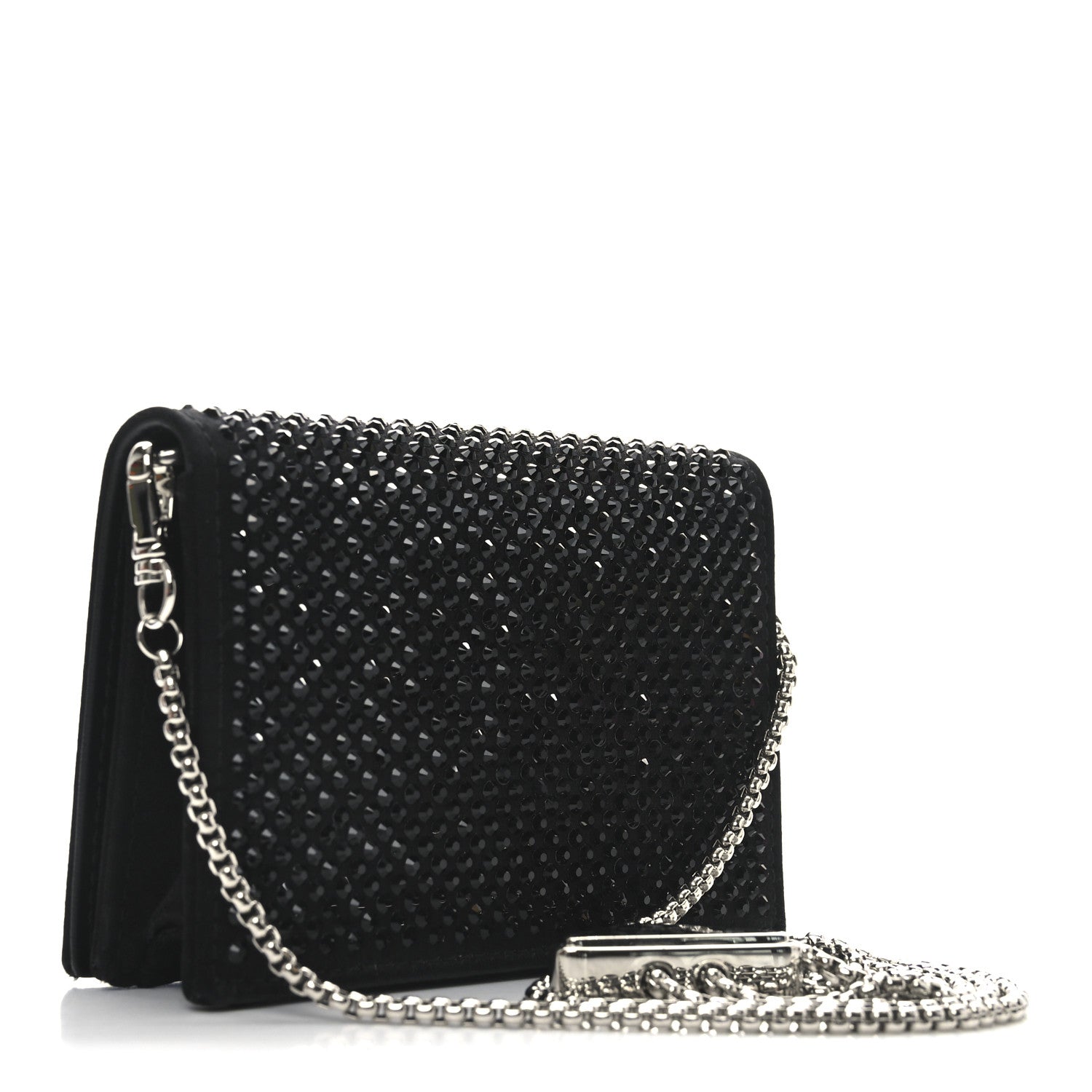 Satin Crystal Metal Triangle Logo  Holder With Strap Black