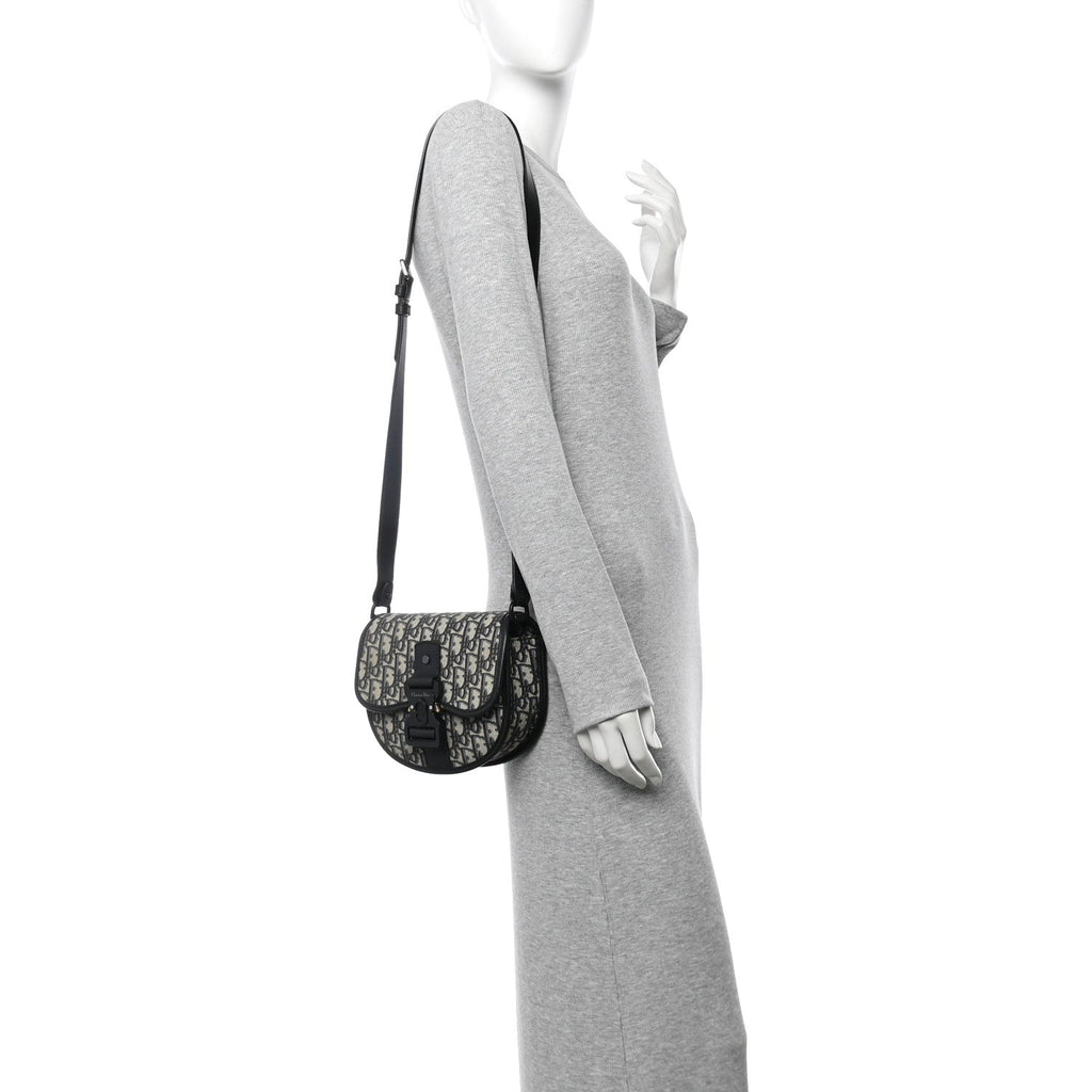 Oblique Grained Calfskin Mini Gallop Bag With Strap Black Beige