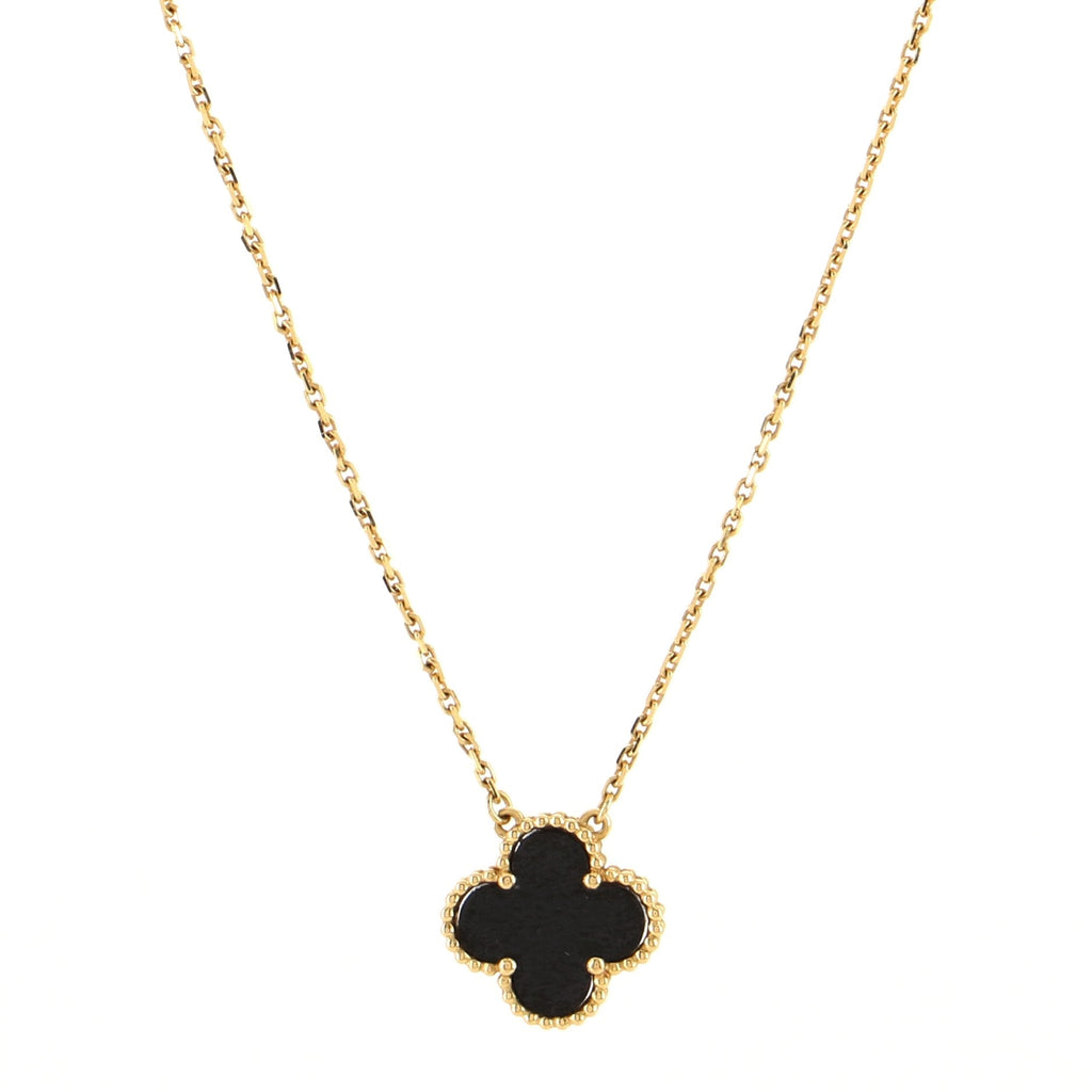 Vintage Alhambra Pendant Necklace 18K Yellow Gold and Onyx