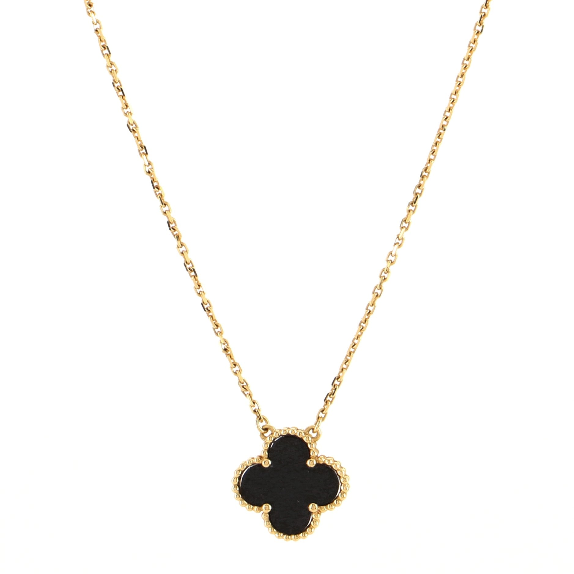 Vintage Alhambra Pendant Necklace 18K Yellow Gold and Onyx