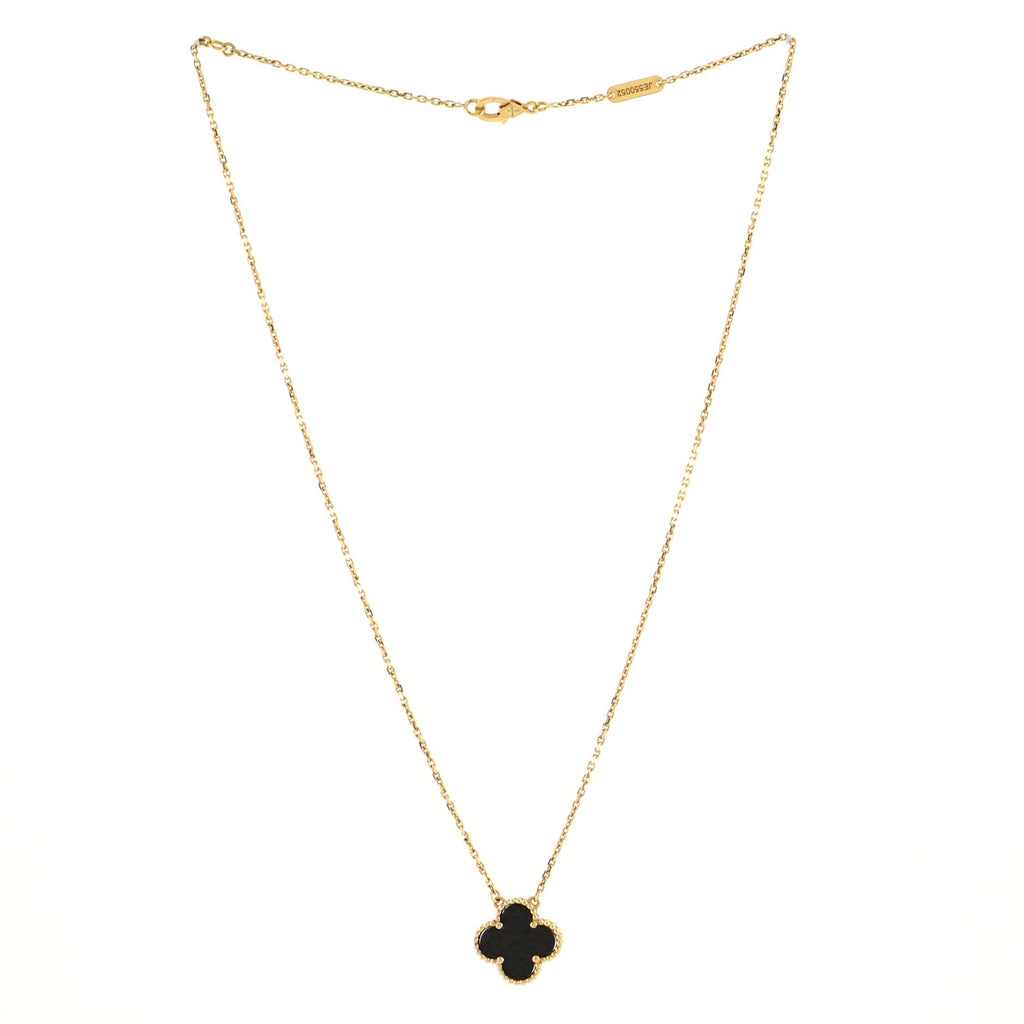 Vintage Alhambra Pendant Necklace 18K Yellow Gold and Onyx