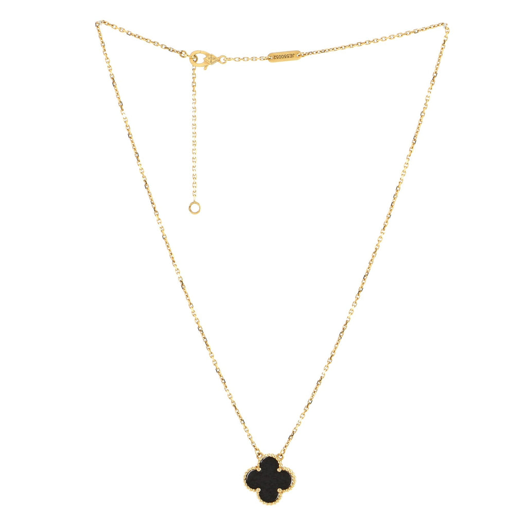 Vintage Alhambra Pendant Necklace 18K Yellow Gold and Onyx