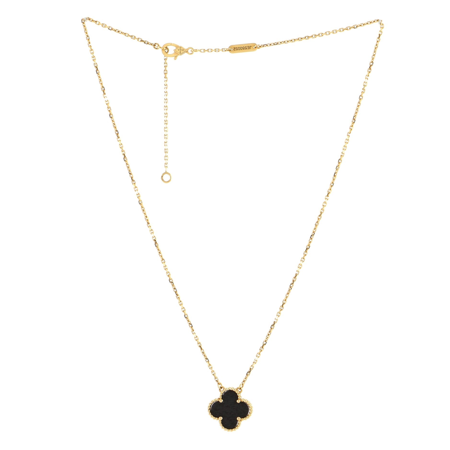 Vintage Alhambra Pendant Necklace 18K Yellow Gold and Onyx