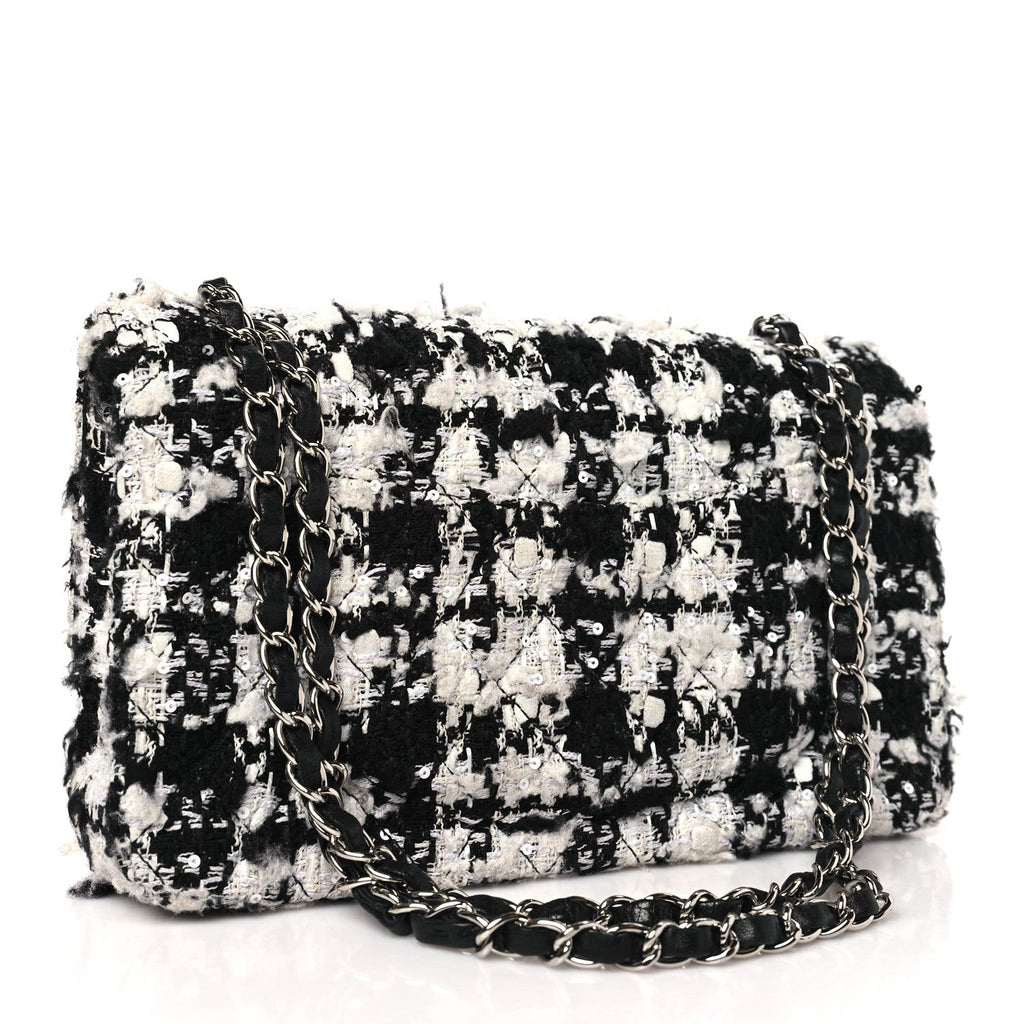 Tweed Quilted Medium Double Flap Black Ecru White