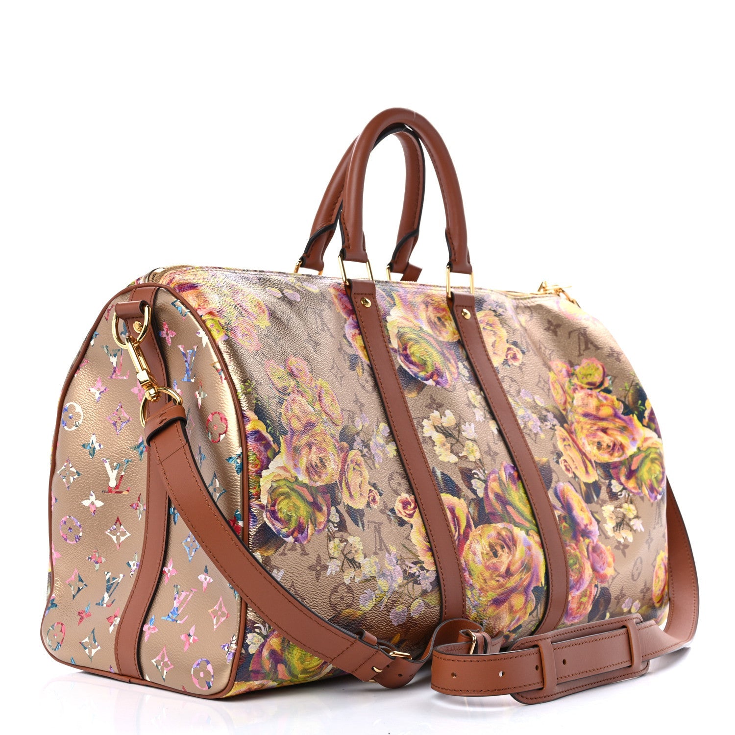Metallic Monogram LV Garden Keepall Bandouliere 45 Gold