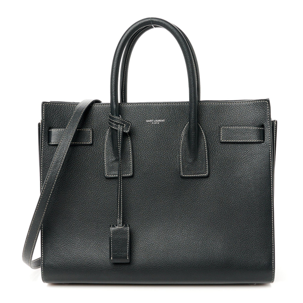 Grained Calfskin Topstitch Small Sac De Jour Black Porcelain