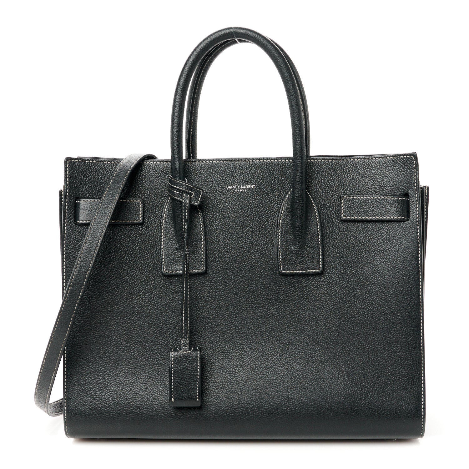 Grained Calfskin Topstitch Small Sac De Jour Black Porcelain