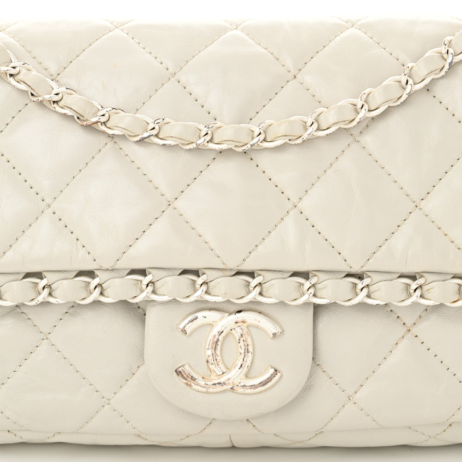 Calfskin Quilted Medium Chain Me Flap White