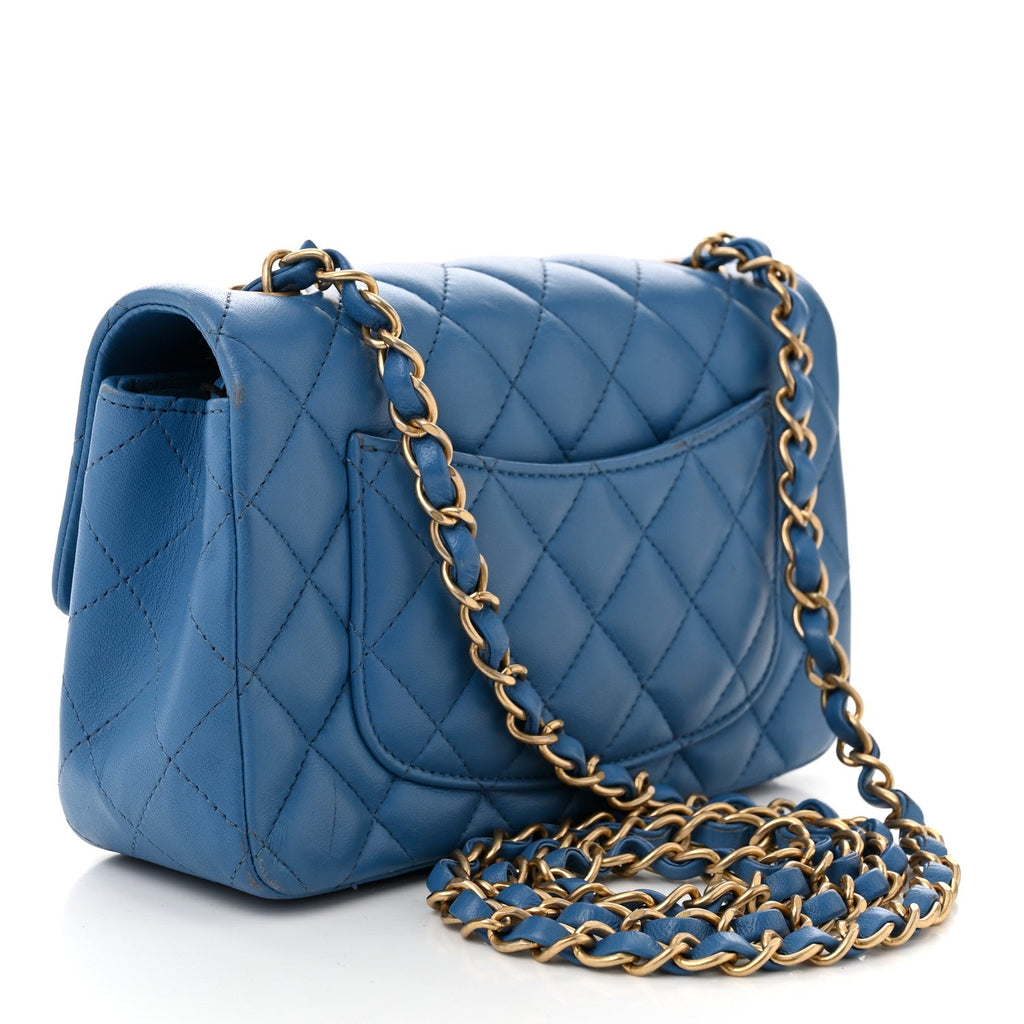 Lambskin Quilted Mini Rectangular Flap Blue
