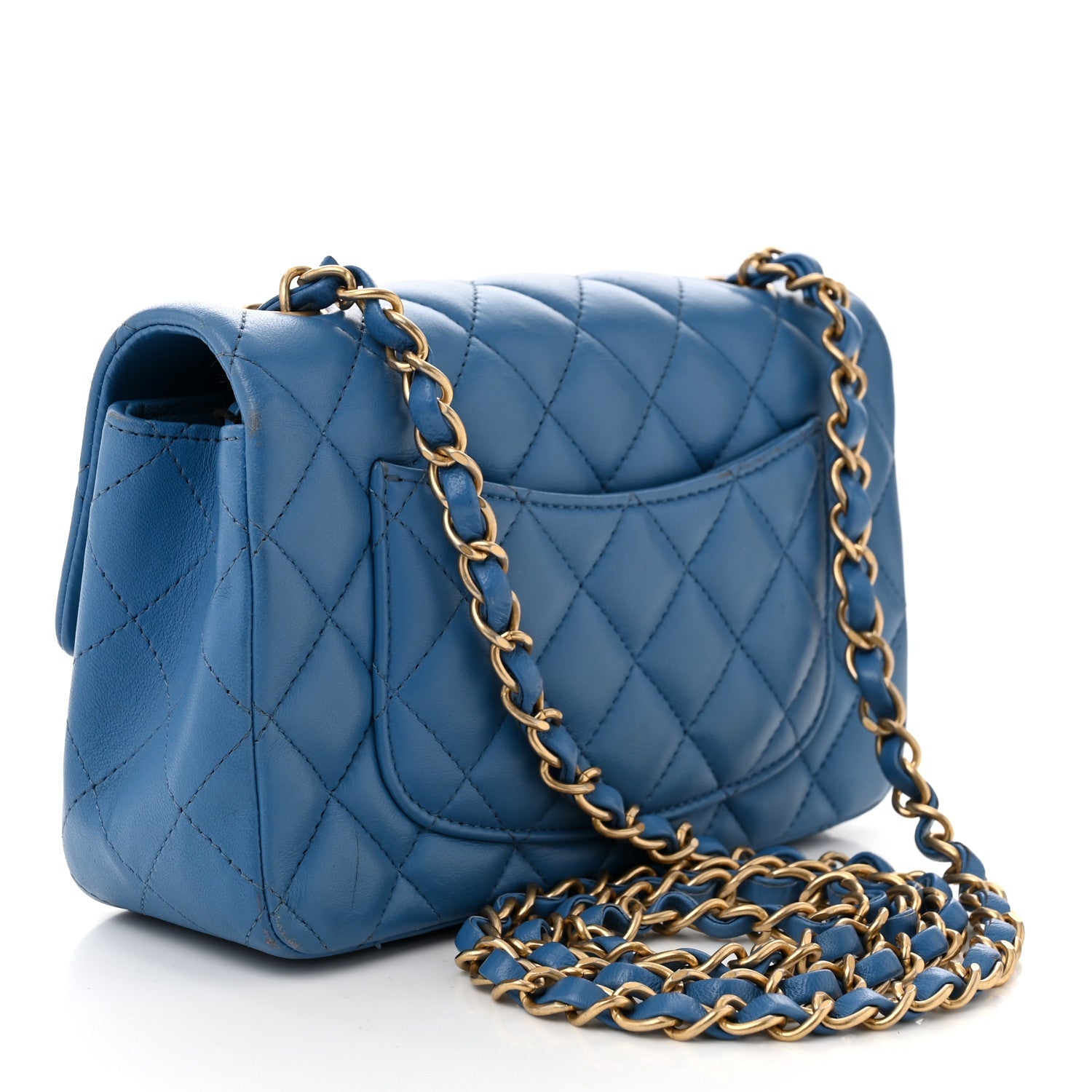 Lambskin Quilted Mini Rectangular Flap Blue