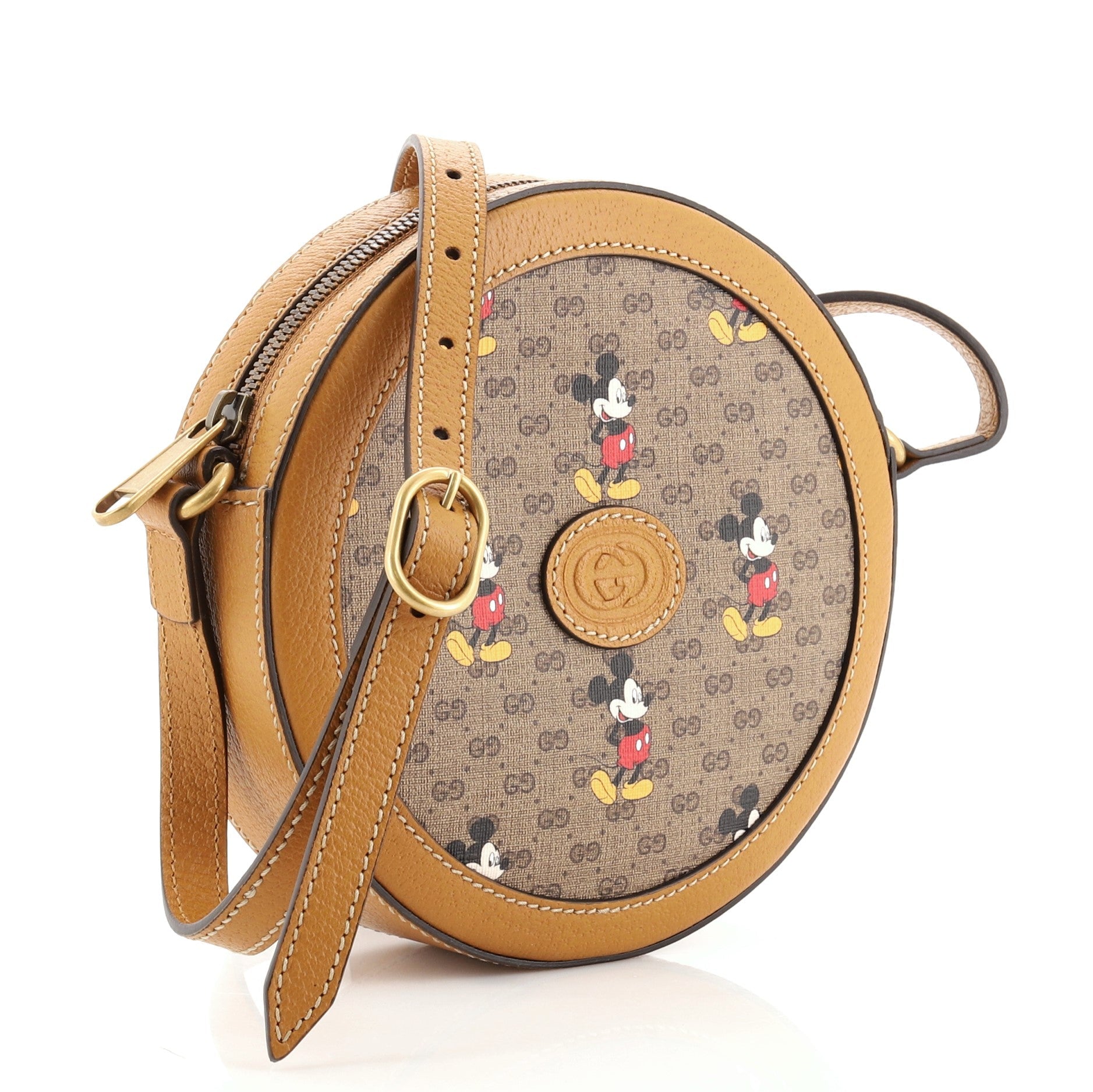 Disney Mickey Mouse Round Shoulder Bag Printed Mini GG Coated Canvas
