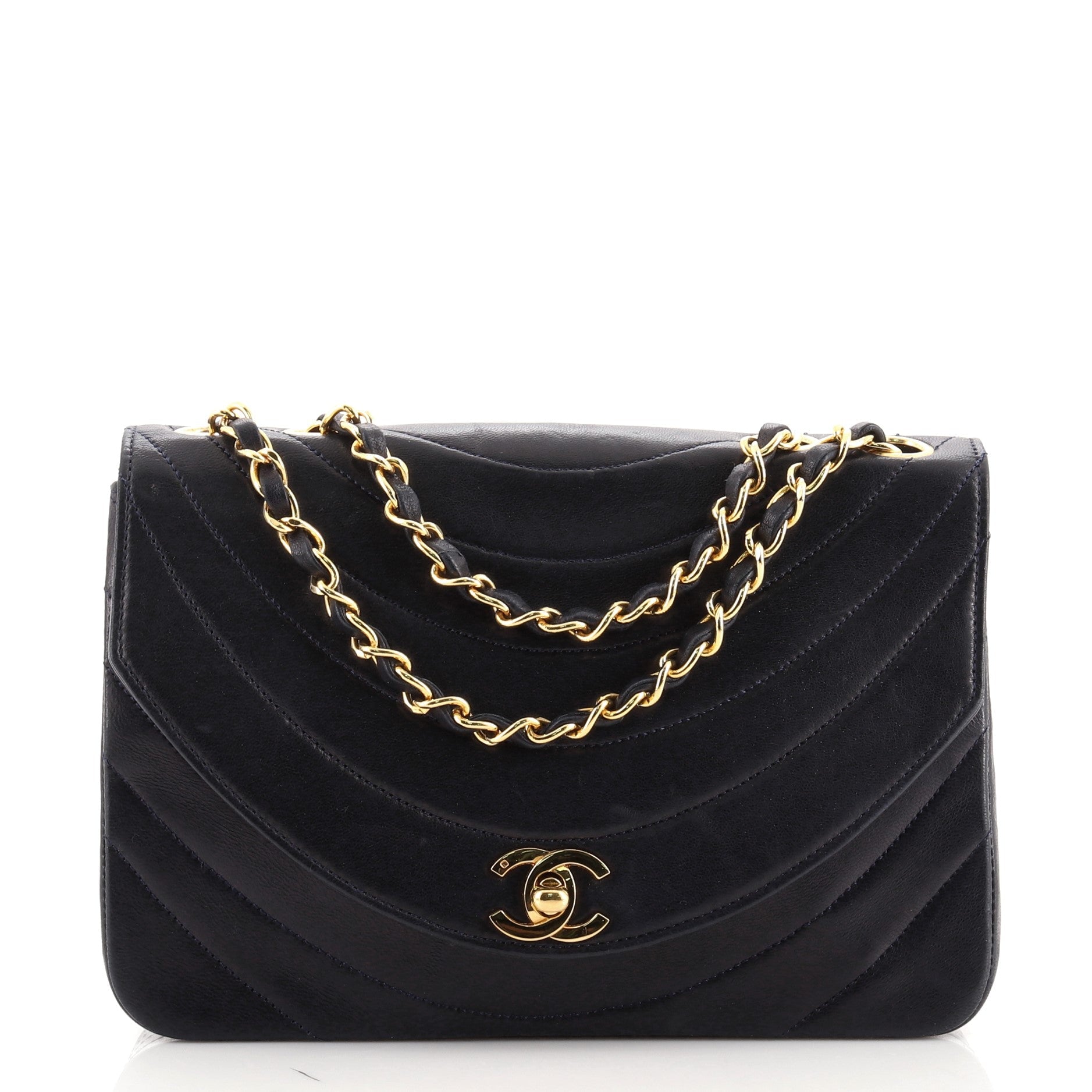 Vintage Round Flap Bag Horizontal Quilted Lambskin Mini