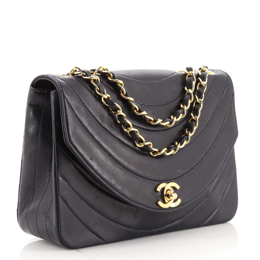 Vintage Round Flap Bag Horizontal Quilted Lambskin Mini