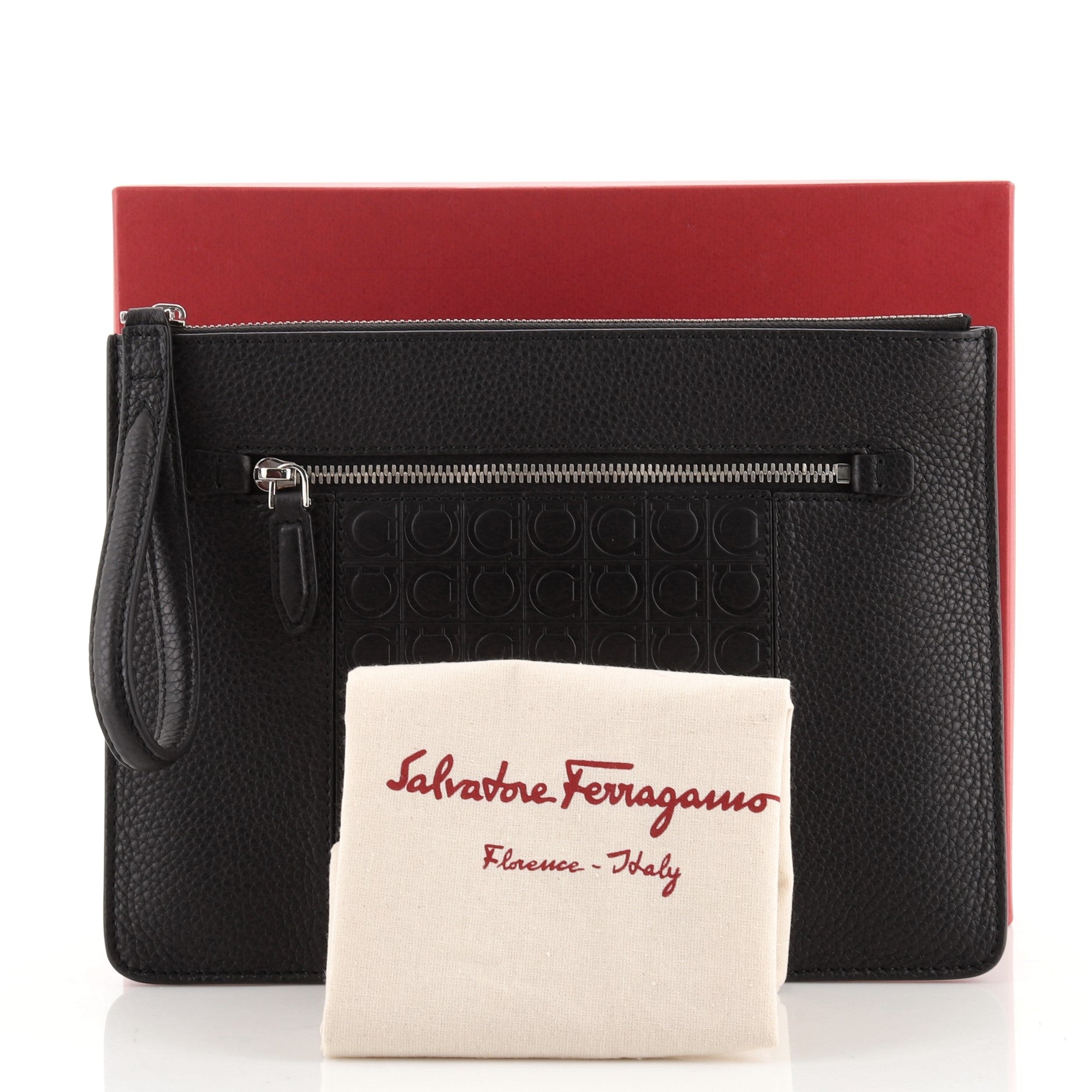 Gancini Wristlet Clutch Embossed Leather Medium