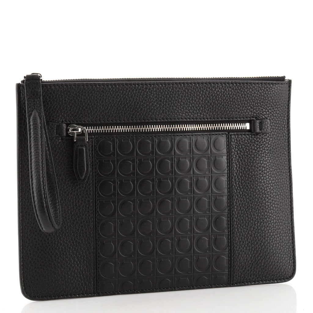 Gancini Wristlet Clutch Embossed Leather Medium