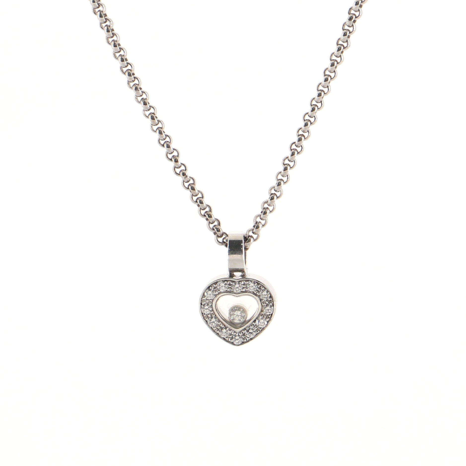Happy Diamonds Heart Pendant Necklace 18K White Gold and Diamond