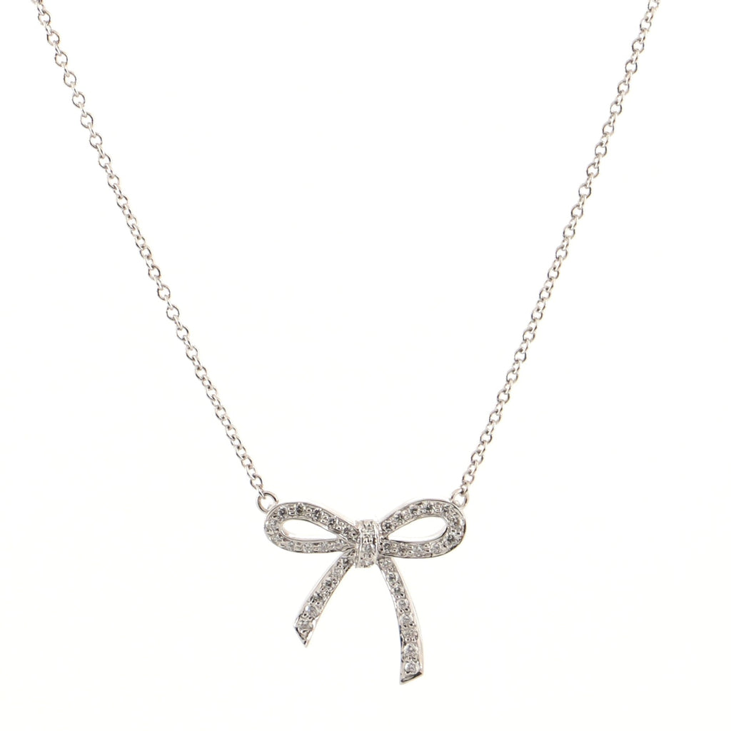Bow Pendant Necklace Platinum and Diamonds