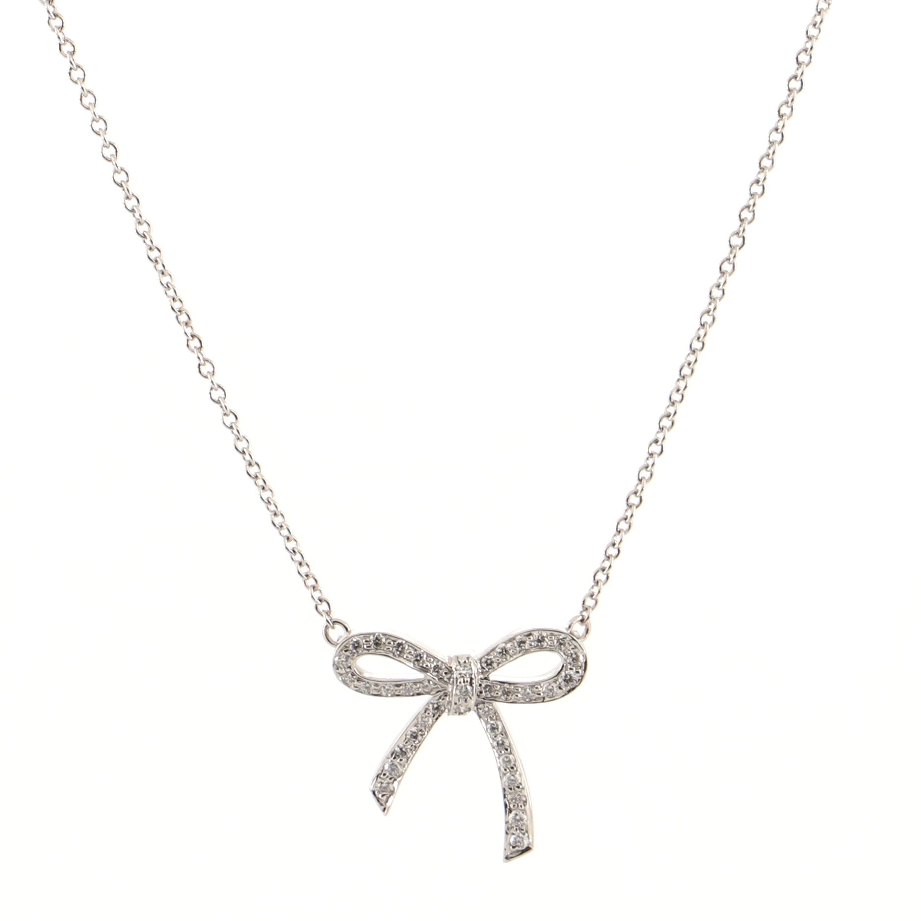 Bow Pendant Necklace Platinum and Diamonds