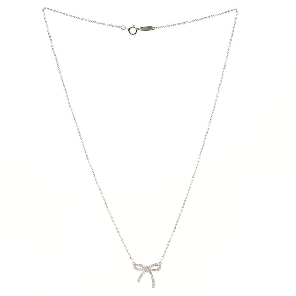 Bow Pendant Necklace Platinum and Diamonds