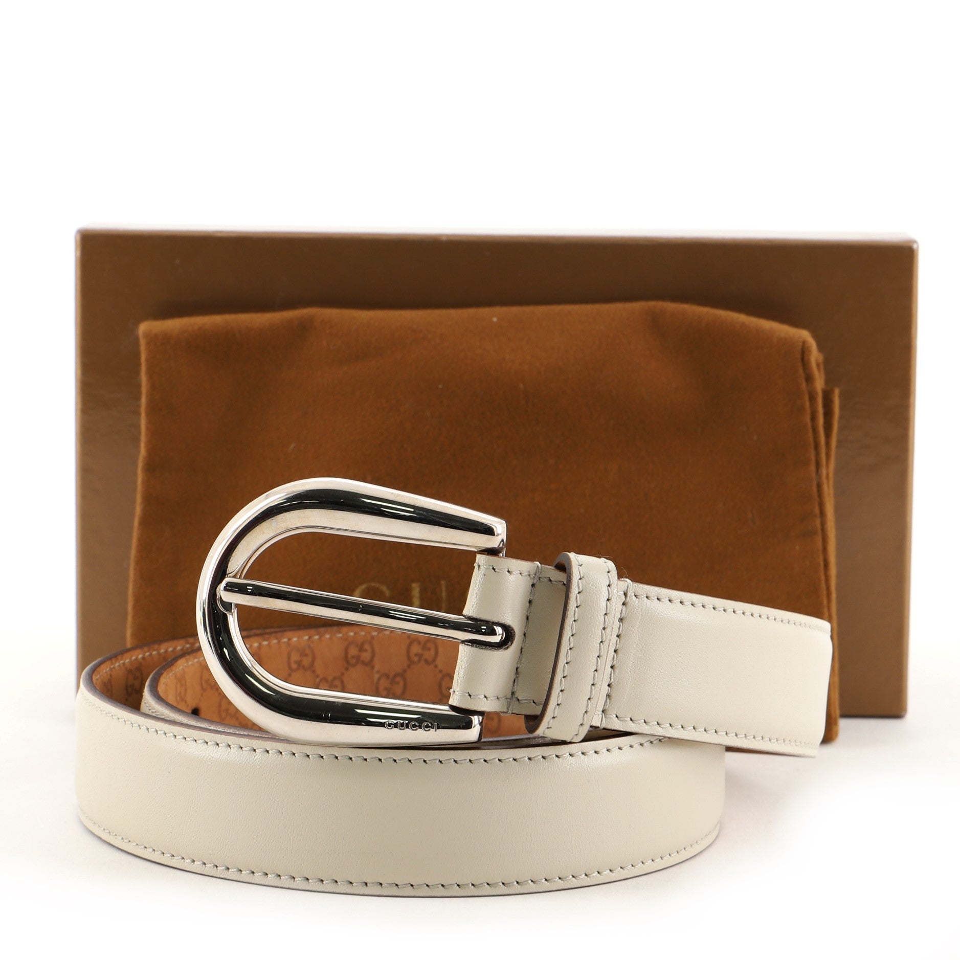 Round Buckle Belt Leather Medium 85