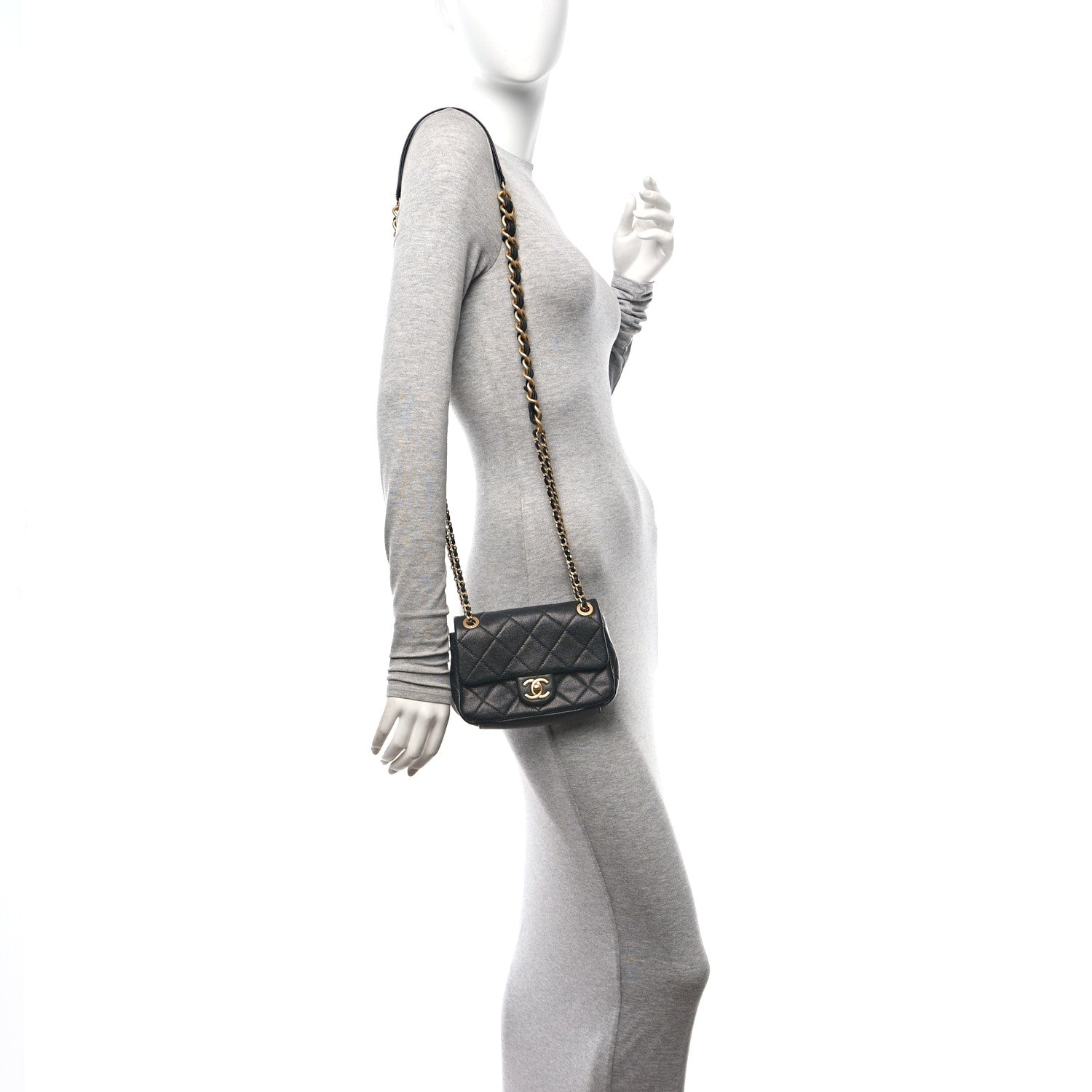Caviar Quilted Small Chain Flap Black
