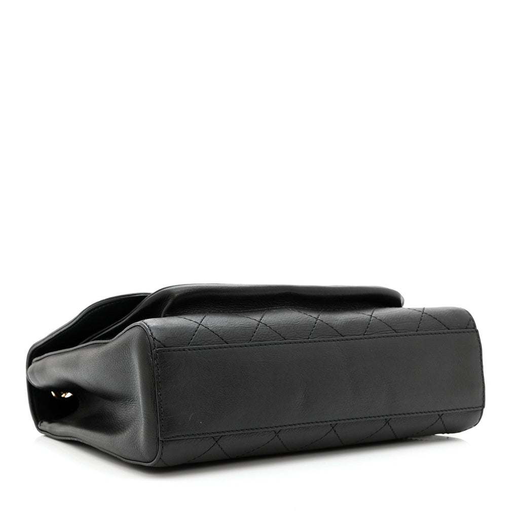Calfskin Stitched Medium Covered CC Flap Bag Black
