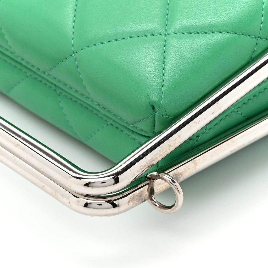 Quilted Lambskin Metal Bar Clutch Bag Green