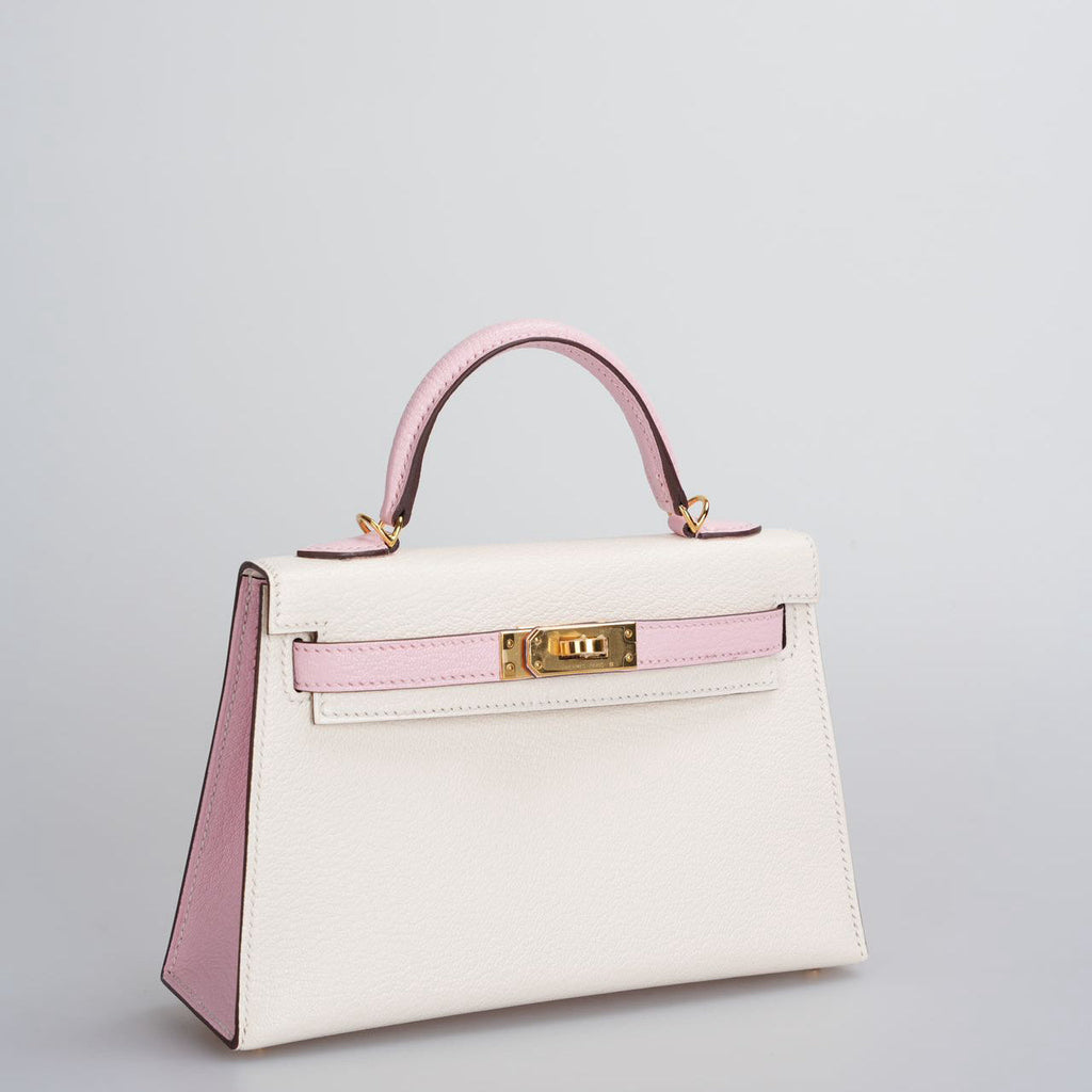 Hermes Mini Kelly 20cm HSS in Chèvre Mysore Nata with Rose Sakura