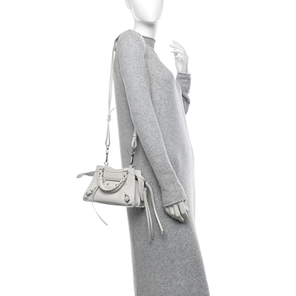 Grained Calfskin Neo Classic Silver Hardware Mini City White