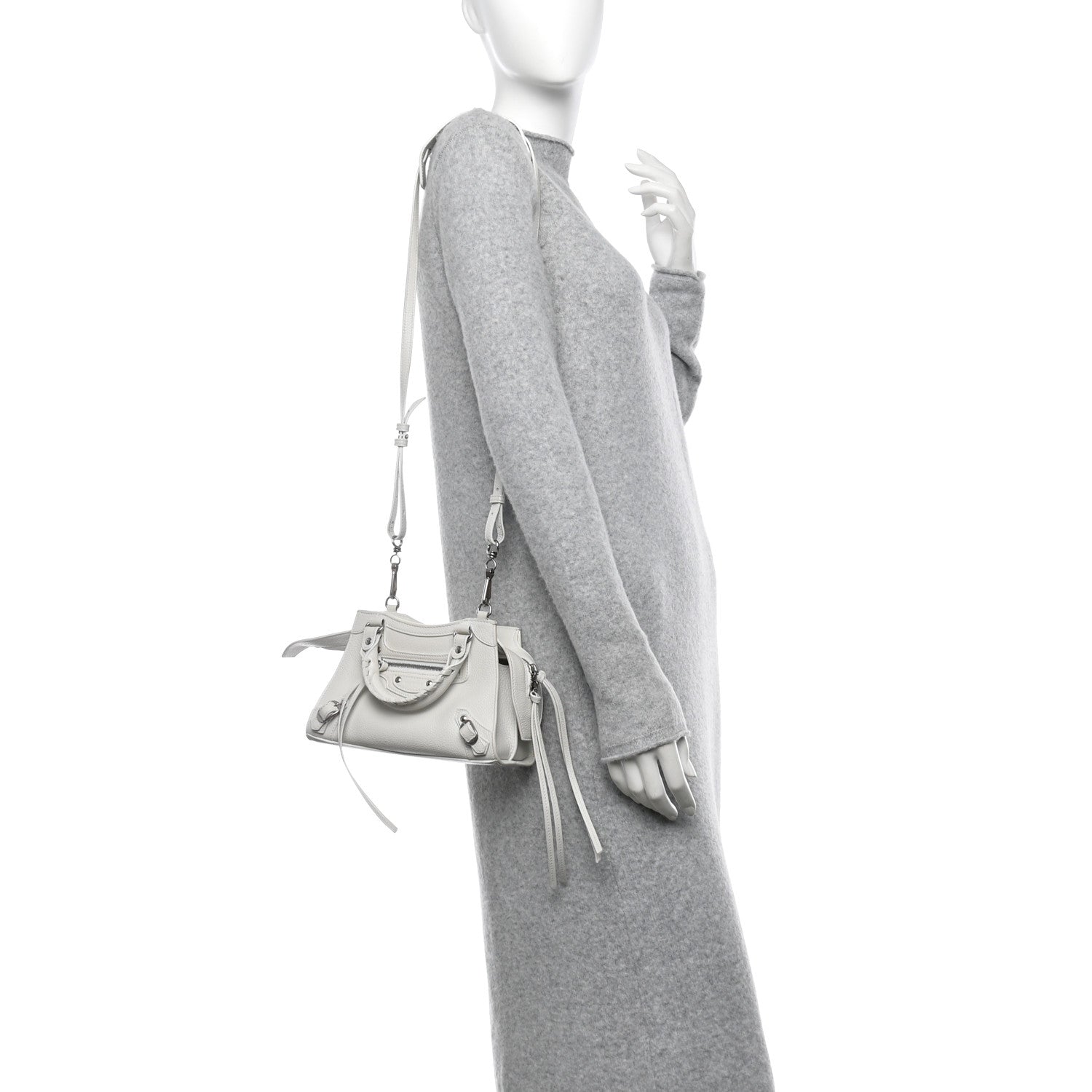 Grained Calfskin Neo Classic Silver Hardware Mini City White
